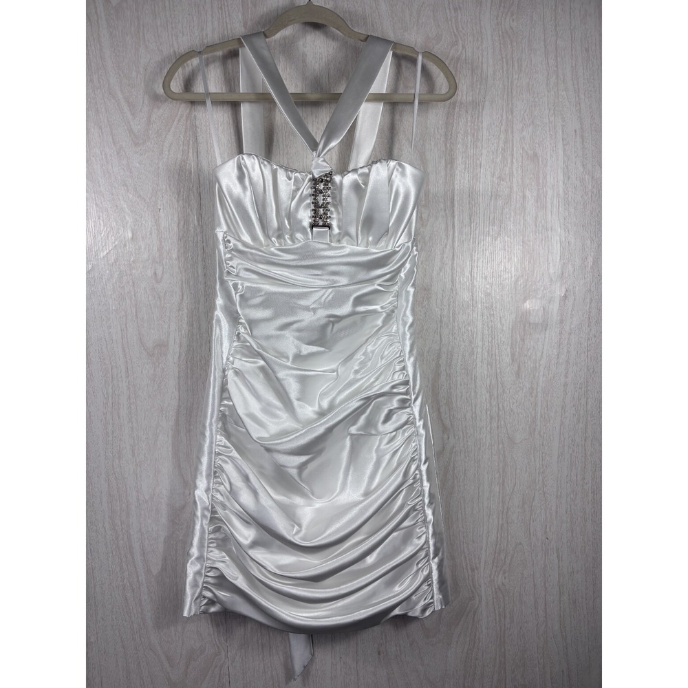 Jessica McClintock Vintage Mini Dress Women's 9 M White Y2K Prom Coquette Glam - Picture 2 of 8